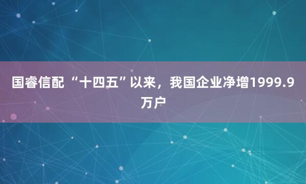 国睿信配 “十四五”以来，我国企业净增1999.9万户